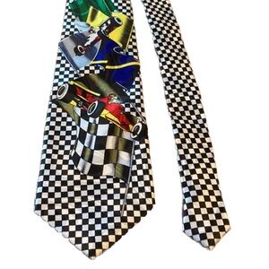 Gold City Race Car Silk Hand Made Vintage Checkered Neck Tie